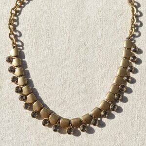 J. Crew Smoky Rhinestone Collar Statement Necklace - Antique Gold Tone - EUC
